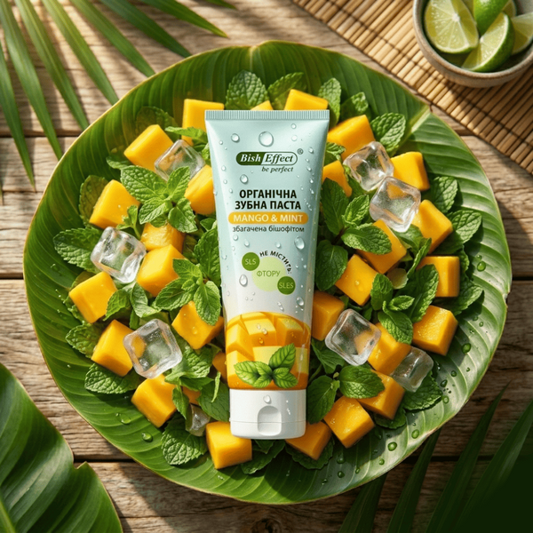 Фото Органічна зубна паста Манго і мʼята – тропічна свіжість для всієї родини вигляд №2